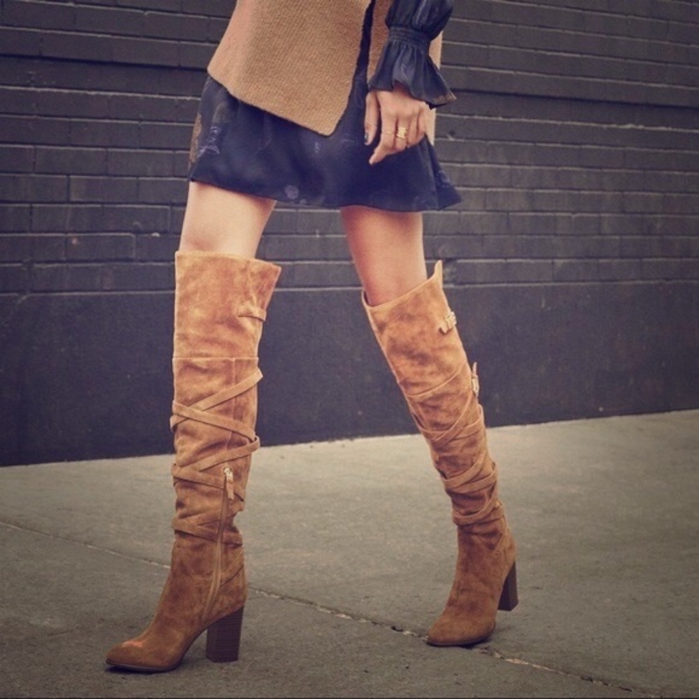 Sam Edelman Sable Over the Knee Tall Suede Boots Tan Women’s